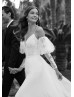 Beaded Ivory Lace Chiffon Wedding Dress With Detachable Sleeves